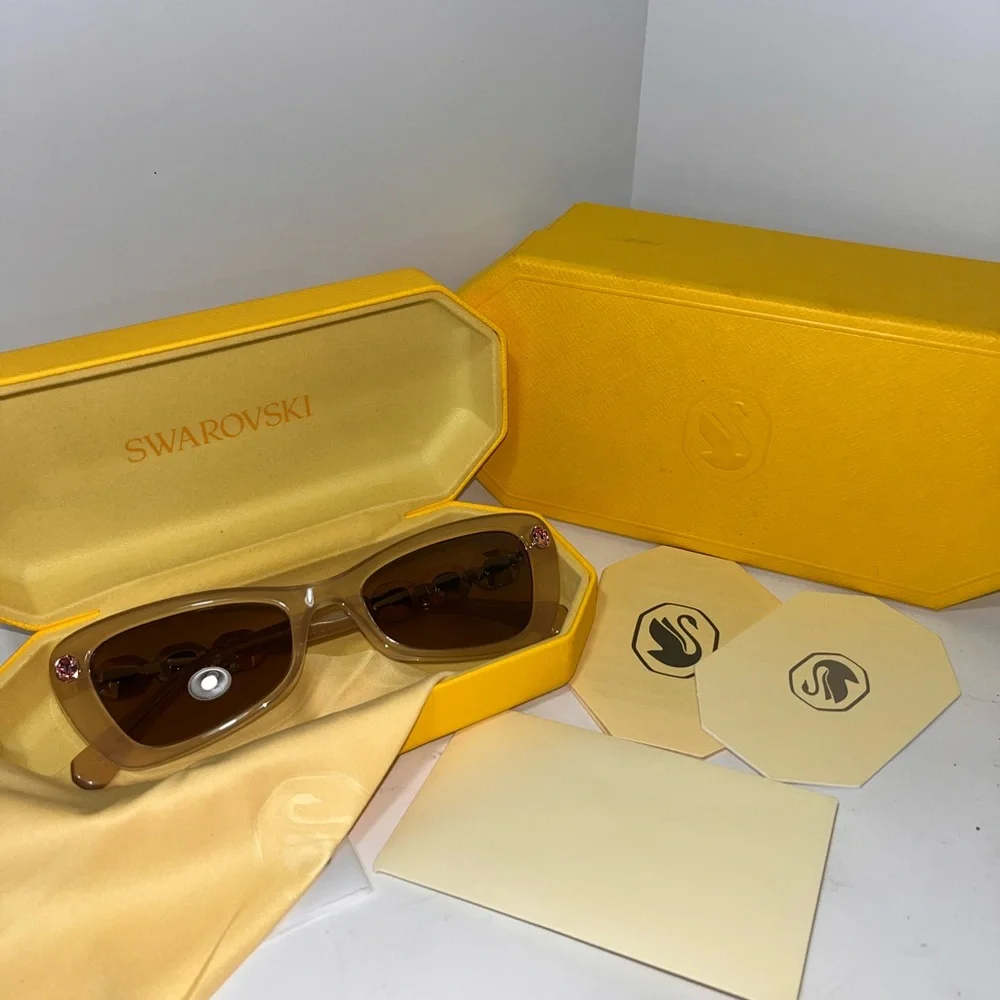 Swarovski Tan and Pink Cat-Eye Glasses with Crystal Embellishments - Picture 2 of 7